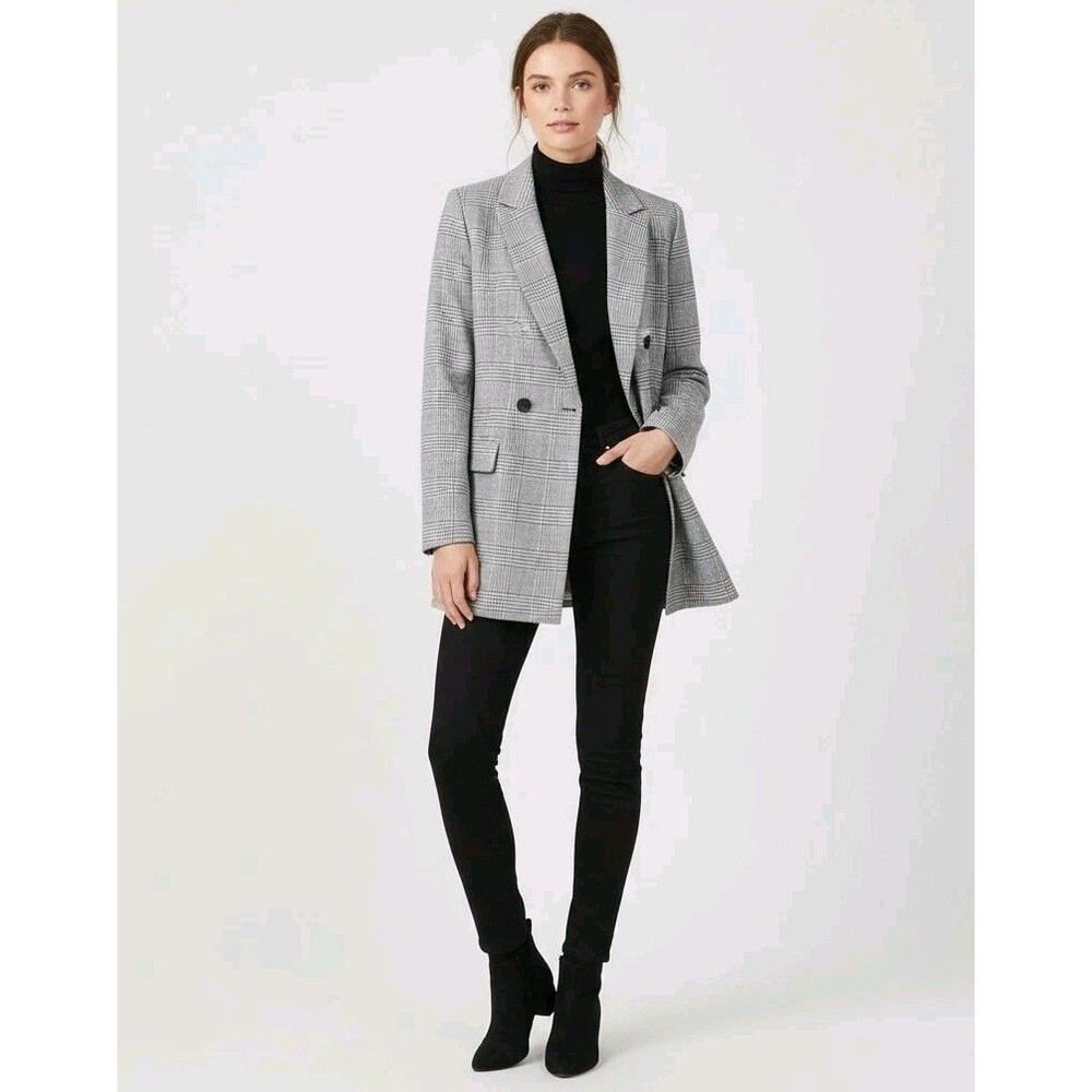 Missguided Grey Plaid Check Blazer Double Breasted Jacket Size 6T
